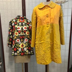 Yellow Embroidered Women's Coat